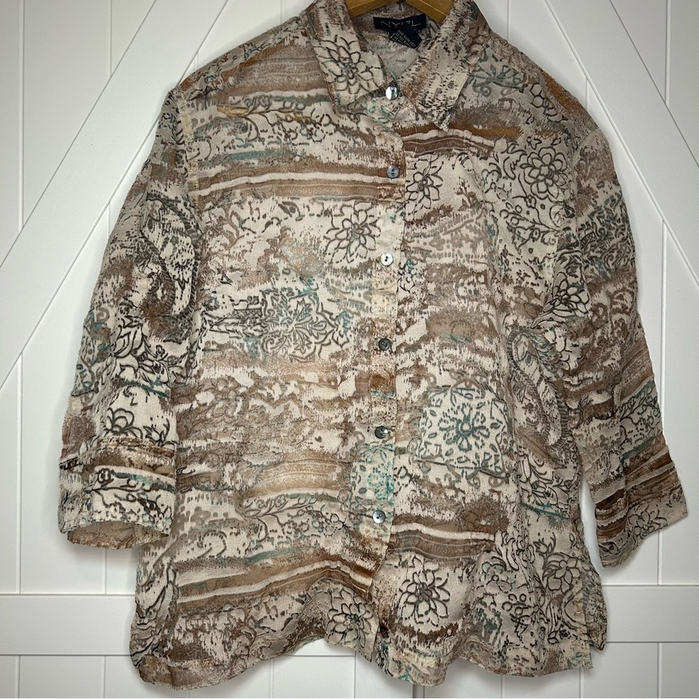 Sheer N.Y.P.L. Collection Multicolored‎ Women’s Button Down Shirt.